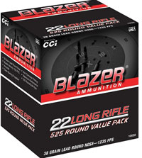 CCI Blazer Rimfire Ammunition 10022, 22 Long Rifle, Lead Round Nose (RN), 38 GR, 1235 fps, 525 Rd/bx