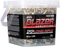 CCI Blazer Rimfire Ammunition 10025, 22 Long Rifle, Round Nose (RN), 38 GR, 1235 fps, 1500 Rd/bucket