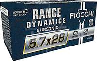 Fiocchi Range Dynamics Pistol Ammunition 57SUB62, 5.7x28mm, Full Metal Jacket (FMJ), 62 GR, 50 Rds