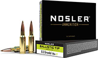 Nosler Ballistic Tip Rifle Ammunition 61023, 6.5 Grendel, Boat Tail, 120 gr, 2400 fps, 20 Rd/Bx