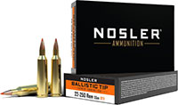 Nosler Varmint Rifle Ammunition 61034, 22-250 Remington, Ballistic Tip, 55 GR, 3550 fps, 20 Rd/bx