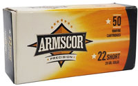 Armscor Precision Rimfire Ammunition 50415, 22 Short, Round Nose Copper Plated, 29 GR, 1095 fps, 50 Rd/bx