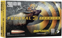 Federal Premium Berger Hybrid Rifle Ammunition P280AIBCH1, 280 Ackley Improve, Berger Hybrid, 168 GR, 2800 fps, 20 Rds/Bx