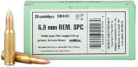 Sellier & Bellot Rifle Ammunition SB68C, 6.8mm Remington SPC, Full Metal Jacket (FMJ), 110 GR, 20 Rd/bx