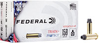 Federal Train & Protect Pistol Ammunition TP38VHP1, 38 Special, Versatile Hollow Point, 158 gr, 50 Rd/Bx