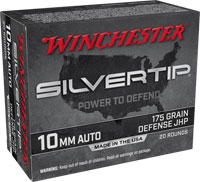 Winchester Silvertip Pistol Ammunition W10MMST, 10mm, Silvertip, 175 GR, 1200 fps, 20 Rd/bx