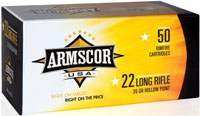 Armscor Precision High Velocity Rimfire Ammunition A22HVHP, 22 Long Rifle, Hollow Point (HP), 36 GR, 1255 fps, 50 Rd/bx