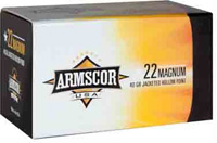 Armscor Precision Rimfire Ammunition A22MRF, 22 Magnum (WMR), Hollow Point (HP), 40 GR, 2200 fps, 50 Rd/bx