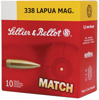 Sellier & Bellot Match Rifle Ammunition SB338LMA, 338 Lapua Magnum, Boat Tail Hollow Point (HP), 250 GR, 10 Rd/Bx