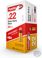 Aguila High Velocity Rifle Ammunition 1B222110, 22 Short, Solid Point, 29 GR, 1095 fps, 50 Rd/bx