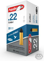 Aguila Colibri Quiet Handgun Ammunition 1B222337, 22 Long Rifle, Solid Point, 20 GR, 420 fps, 50 Rd/bx