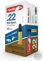 Aguila Match Rimfire Rifle Ammunition 1B222518, 22 Long, Lead Round Nose, 40 GR, 1080 fps, 50 Rd/bx