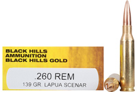 Black Hills Gold Rifle Ammunition 260REMBHGN1, 260 Remington, Lapua Scenar, 139 GR, 2750 fps, 20 Rd/bx