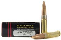 Black Hills Factory New Rifle Ammunition 300WHISPERN1, 300 Whisper, Sierra Open Tip Match(OTM), 125 GR, 2200fps, 20Rd/bx