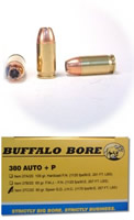 Buffalo Bore Handgun Ammunition 27C/20, 380 Auto +P, Jacketed Hollow Point (JHP), 90 GR, 1200 fps, 20 Rd/Bx