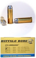 Buffalo Bore Handgun Ammunition 2B/20, 475 Linebaugh, Long Boat-Tail Lead Flat Nose (FN), 420 GR, 1350 fps, 20 Rd/Bx