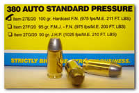 Buffalo Bore Handgun Ammunition 27E/20, 380 Auto, Hardcast Flat Nose (FN), 100 GR, 975 fps, 20 Rd/Bx