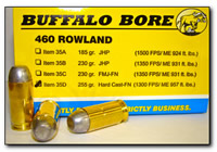 Buffalo Bore Handgun Ammunition 35D/20, 460 Rowland, Hard Case Flat Nose (FN), 255 GR, 1300 fps, 20 Rd/Bx