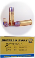 Buffalo Bore Handgun Ammunition 3A/20, 45 Colt +P, Boat-Tail Lead Flat Nose (FN), 325 GR, 1325 fps, 20 Rd/Bx