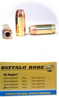 Buffalo Bore Handgun Ammunition 45S185, 45 Super, Jacketed Hollow Point (JHP), 185 GR, 1300 fps, 50 Rd/Bx