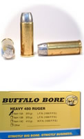 Buffalo Bore Handgun Ammunition 13A/20, 480 Ruger, Boat-Tail Lead Flat Nose (FN), 370 GR, 1300 fps, 20 Rd/Bx