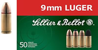 Sellier & Bellot Pistol Ammuntion SB9C, 9MM, Jacketed Hollow Point (JHP), 115 GR, 1237 fps, 50 Rd/bx