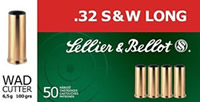 Sellier & Bellot Pistol Ammuntion SB32SWLB, 32 S&W Long, Wadcutter, 100 GR, 735 fps, 50 Rd/bx