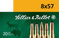 Sellier & Bellot Rifle Ammuntion SB857JSA, 8 X 57 JS (8mm Mauser), Full Metal Jacket (FMJ), 196 GR, 2589 fps, 20 Rd/bx