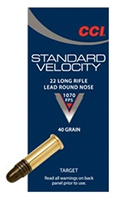 CCI Standard Velocity Rimfire Ammunition 0035, 22 Long Rifle, Round Nose (RN), 40 GR, 1070 fps, 50 Rd/bx