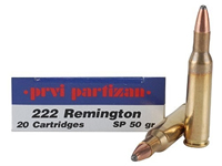 Prvi Partizan Rifle Ammunition PP2.1, 222 Remington, SP, 100 GR, 20 Rd/bx