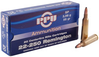 Prvi Partizan Rifle Ammunition PP2.4, 22-250 Remington,  Soft Point (SP), 55 GR, 3674 fps, 20 Rd/bx