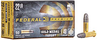 Federal Premium Gold Medal Target Rimfire Ammunition 711B, 22 Long Rifle, Lead  Round Nose (RN), 40 GR, 1080 fps, 50 Rd/bx