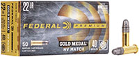 Federal Premium Gold Medal Rimfire Ammunition 719, 22 Long Rifle, Solid, 40 GR, 1200 fps, 50 Rd/bx