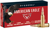 Federal American Eagle Rifle Ammunition AE224VLK1, 224 Valkyrie, Total Metal Jacket, 75 GR, 3000 FPS, 20 Rds/Bx