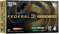 Federal Premium Gold Medal Rifle Ammunition GM260M, 260 Remington, Sierra MatchKing Hollow Point (HP), 20 Rd/bx