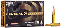 Federal Premium Gold Medal Berger Rifle Ammunition GM308BH185, 308 Winchester, Open Tip Match, 185 GR, 2600 fps, 20 Rd/Bx