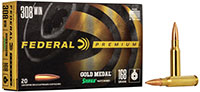 Federal Premium Gold Medal Rifle Ammunition GM308M, 308 Winchester, Sierra Match King BTHP, 168 GR, 2650 fps, 20 Rd/bx