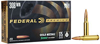 Federal Premium Gold Medal Rifle Ammunition GM308M2, 308 Winchester, Sierra MatchKing BTHP, 175 GR, 2600 fps, 20 Rd/bx