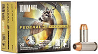 Federal Premium Vital-Shok Pistol Ammunition P10T1, 10mm, Trophy Bond Jacketed Soft Point, 180 GR, 1275 FPS, 20 Rd/bx