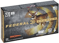 Federal Premium Vital-Shok Rifle Ammunition P270E, 270 Winchester, Nosler Partition, 150 GR, 2850 fps, 20 Rd/bx