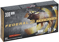 Federal Premium Vital-Shok Rifle Ammunition P308S, 308 Winchester, Nosler Partition, 150 GR, 2840 fps, 20 Rd/bx