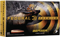 Federal Premium Berger Hybrid Rifle Ammunition P3006BCH1, 30-06 Springfield, Berger Hybrid, 168 GR, 2800 fps, 20 Rds/Bx