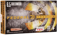 Federal Premium Barnes TSX Rifle Ammunition P65CRDBTSX1, 6.5 Creedmoor, Barnes TSX, 130 GR, 2825 fps, 20 Rds/Bx