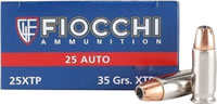 Fiocchi Extrema Handgun Ammunition 25XTP, 25 ACP, XTP Jacketed Hollow Point (HP), 35 GR, 900 fps, 50 Rd/bx