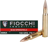 Fiocchi Shooting Dynamics Rifle Ammunition 3006A, 30-06 Springfield, Full Metal Jacket Boat-Tail, 150 GR, 3000 fps, 20 Rd/bx