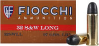 Fiocchi Shooting Dynamics Pistol Ammunition 32SWLL, 32 Smith & Wesson Long, Lead Round Nose (RN), 97 GR, 800 fps, 50 Rd/bx