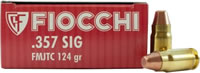 Fiocchi Shooting Dynamics Pistol Ammunition 357SIGAP, 357 Sig Sauer, Full Metal Jacket (FMJ), 124 GR, 1350 fps, 50 Rd/Bx