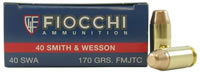 Fiocchi Shooting Dynamics Pistol Ammunition 40SWA, 40 S&W, Truncated Cone Full Metal Jacket (FMJ), 170 GR, 1190 fps, 50 Rd/bx