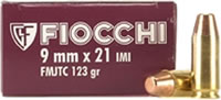 Fiocchi Shooting Dynamics Pistol Ammunition 9X21, 9mm X 21 mm, Full Metal Jacket (FMJ), 123 GR, 1280 fps, 50 Rd/bx