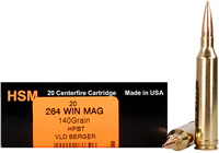 HSM Trophy Gold Rifle Ammunition 264WM140VLD, 264 Winchester Mag, Berger Hunting VLD, 140 GR, 2852 fps, 20 Rd/bx